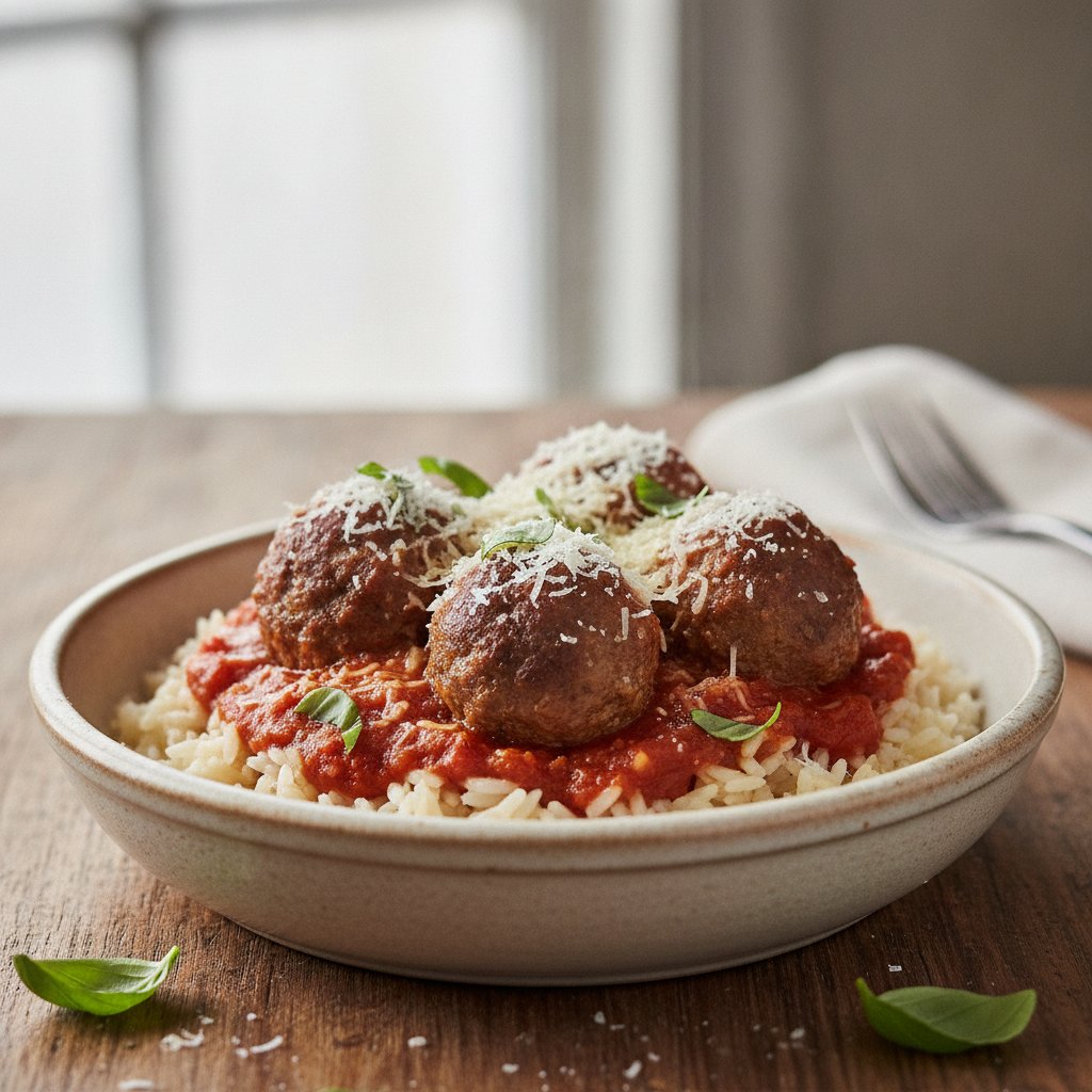 Meatball and Tomato Rice Bowl
