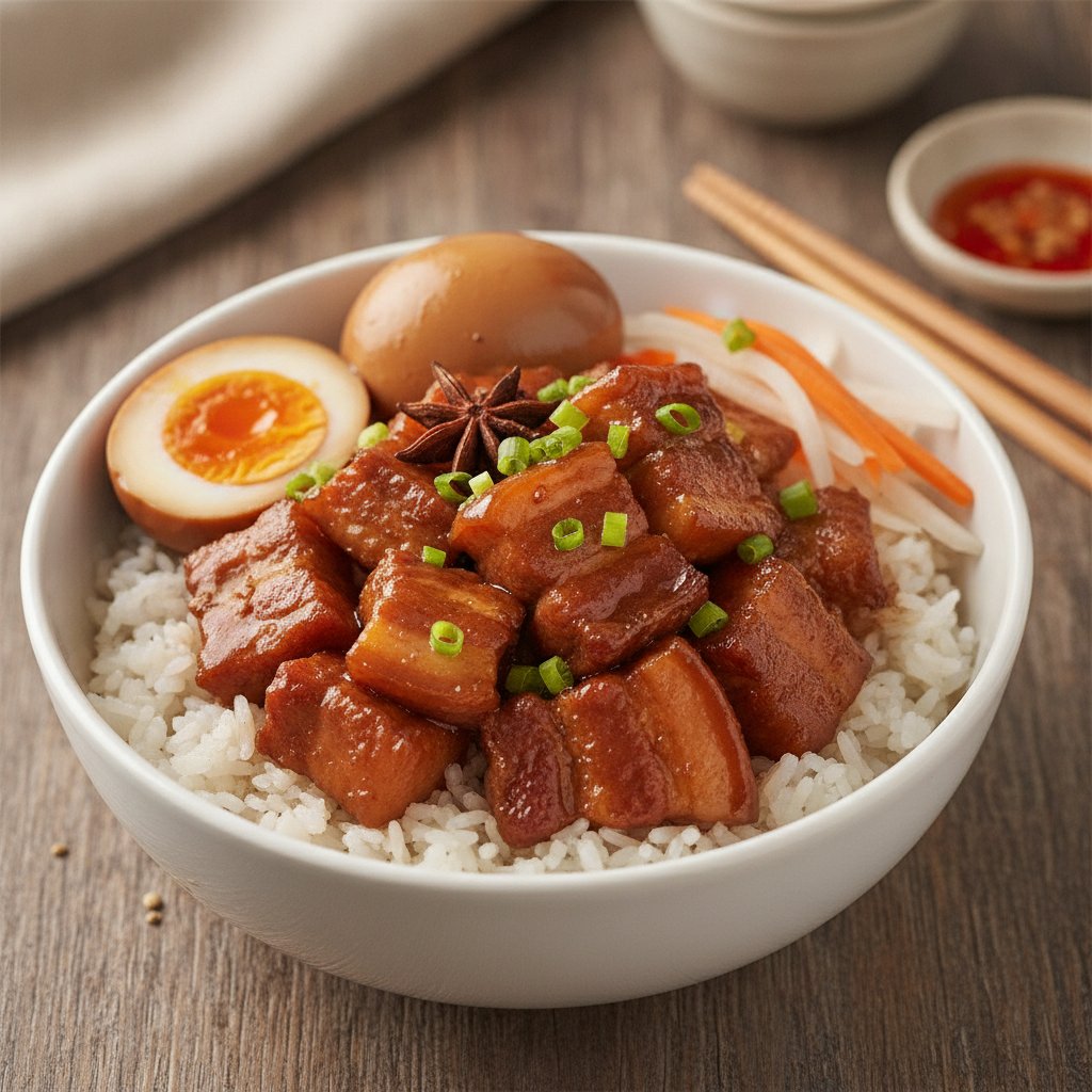 Rice with Braised Pork Belly and Egg