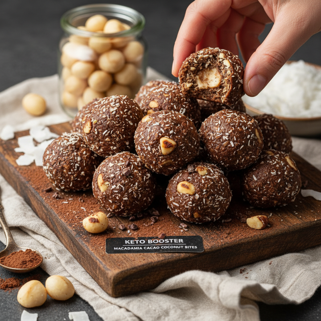 Keto Booster Macadamia Cacao Coconut Bites