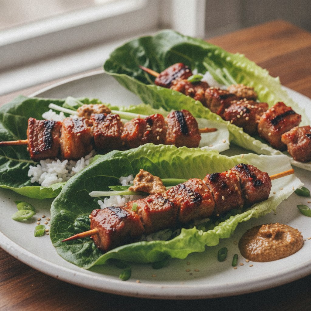 Grilled Lamb Skewer Lettuce Wraps