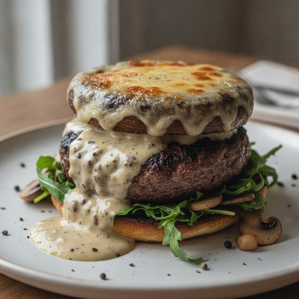 Beef Burger with Peppercorn Sauce (Keto)