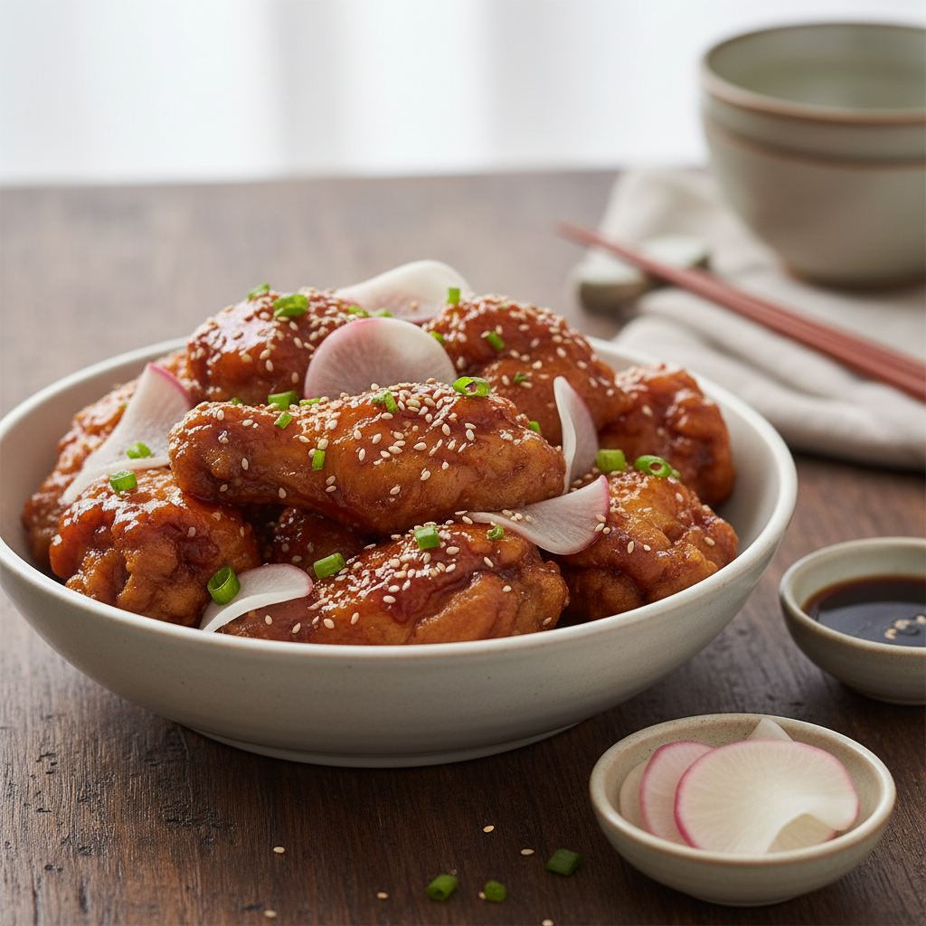 Crispy Soy Garlic Chicken with Pickled Radish — KFC Soy Garlic with Pickled Radish