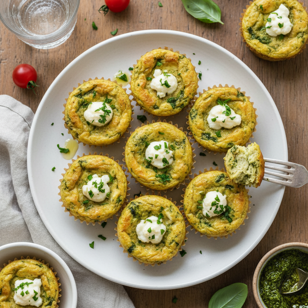 Keto Goat Cheese Pesto Egg Bites