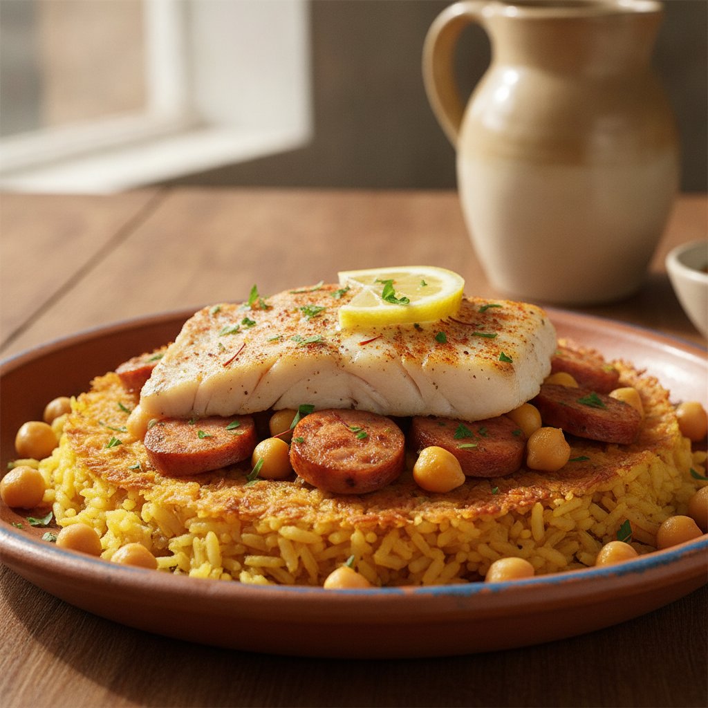 Crusted Rice with Chickpeas and Sausage (Low-Calorie)
