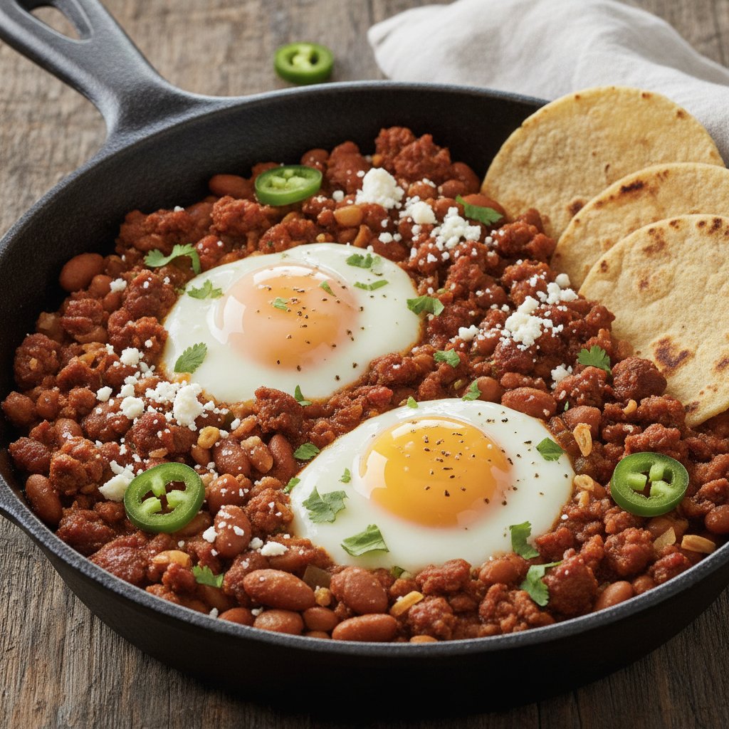 Skillet Eggs with Sausage and Beans