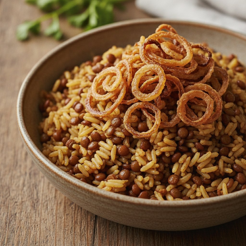 Lentil and Rice with Crispy Onions (Low-Chol)