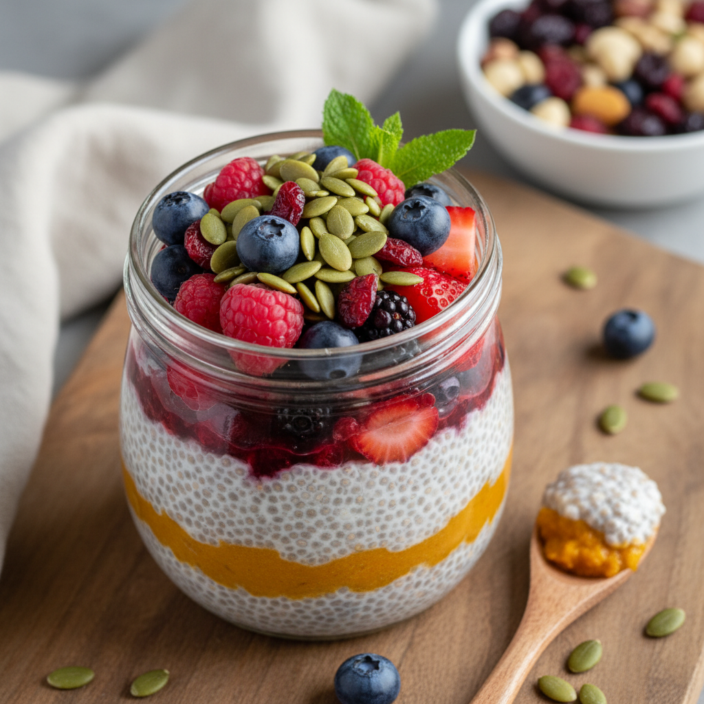 Whole30 Pumpkin Seed Berry Chia Pudding