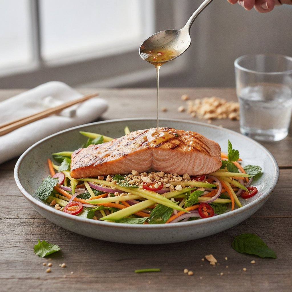 Grilled Salmon Salad with Green Mango
