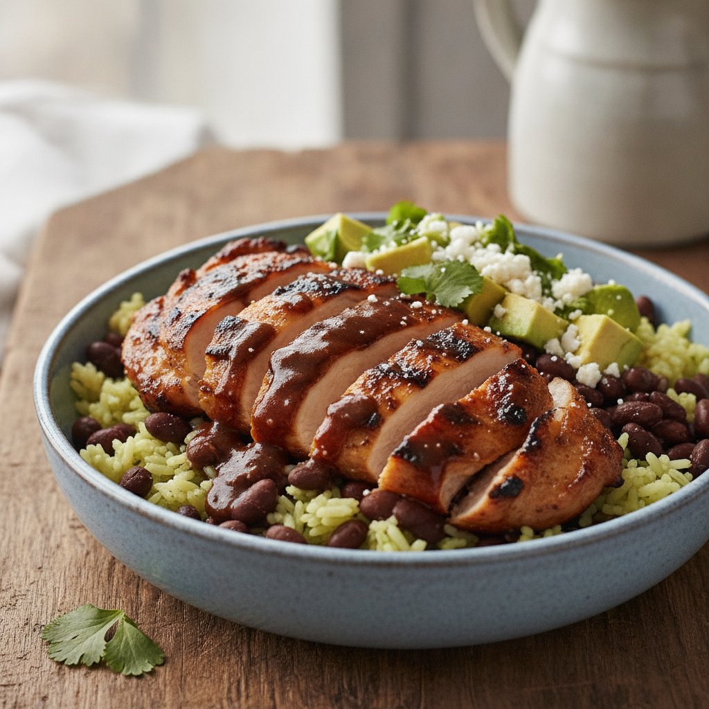 Grilled Chicken Bowl with Chocolate Chili Sauce
