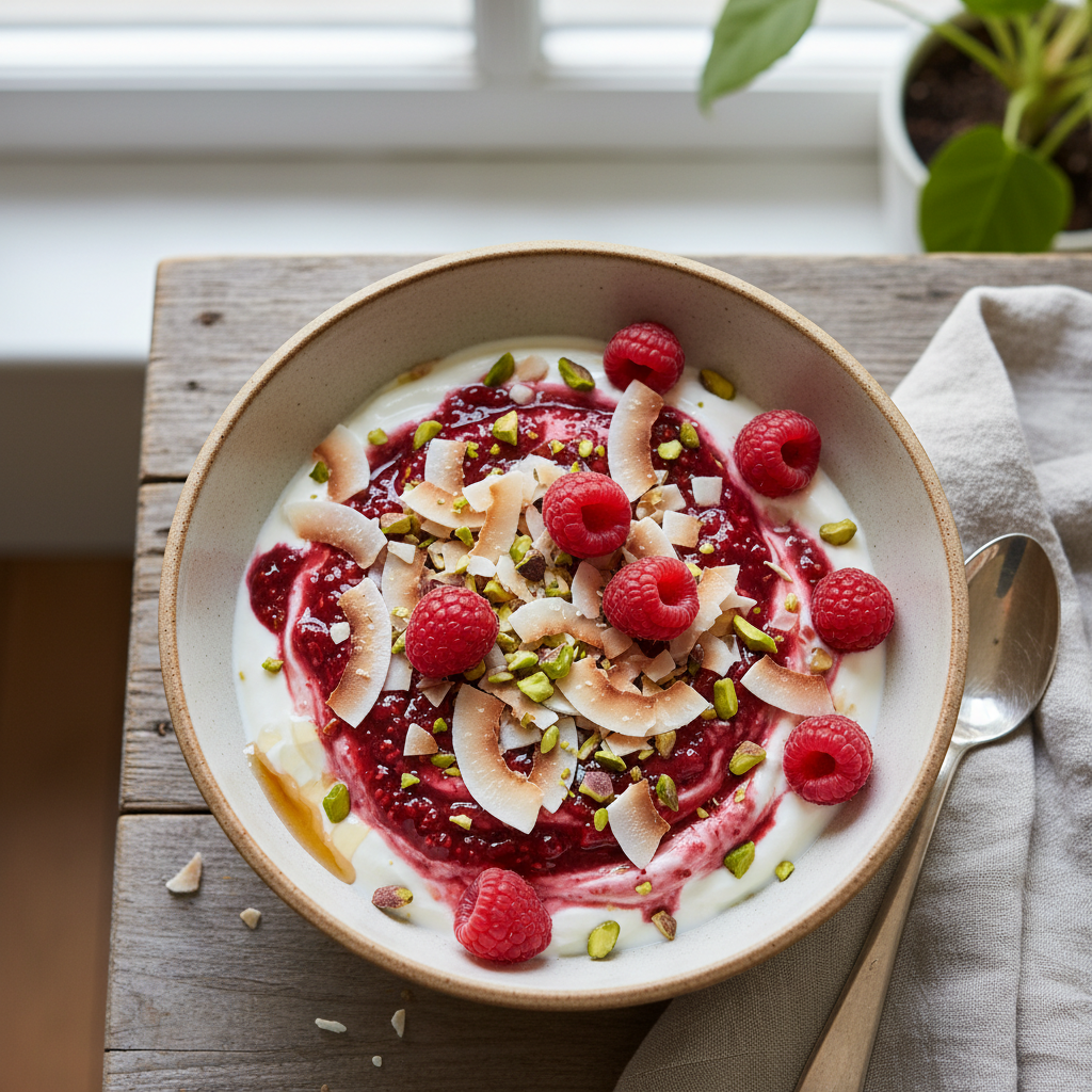 Greek Yogurt Raspberry Coconut Bowl