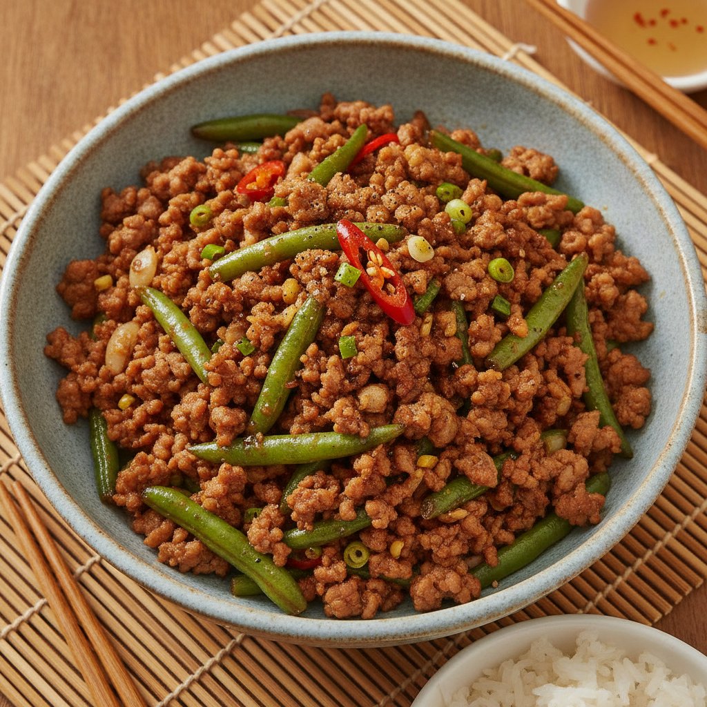 Stir Fried Ground Pork With Green Beans