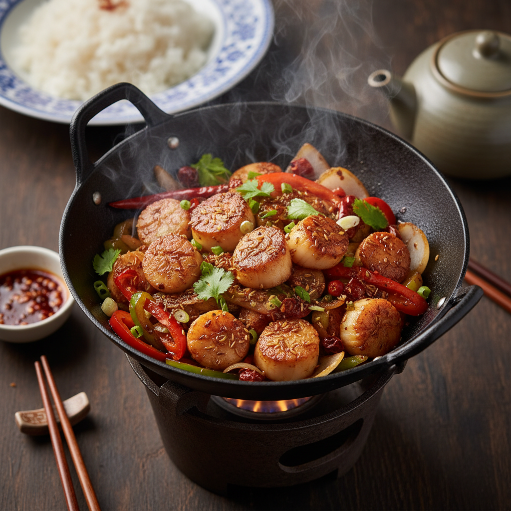 Cumin Seared Scallops with Sichuan Pepper — Xinjiang Cumin Wok Scallops